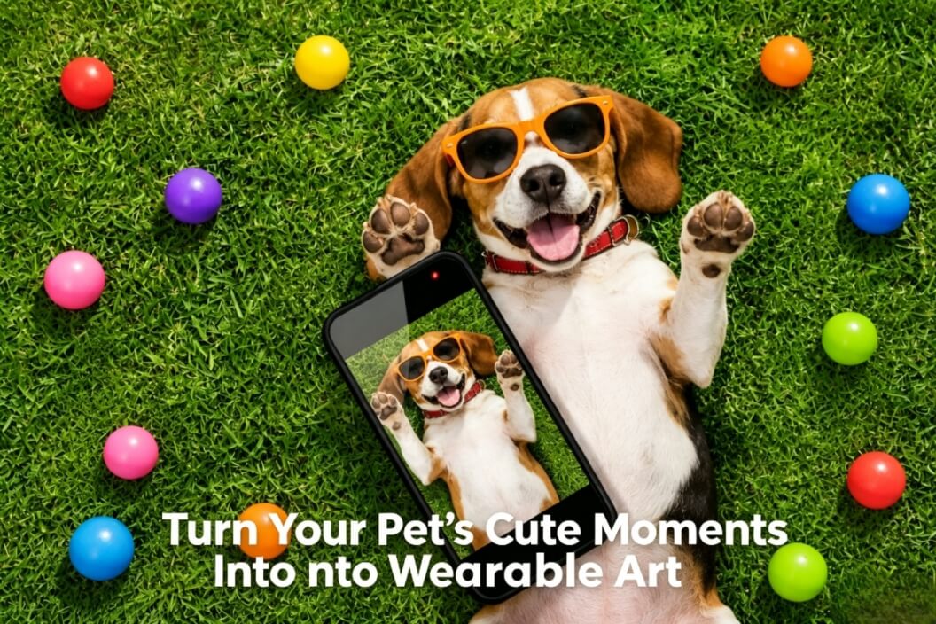 How to choose perfect pet photo for custom socks by MUMURINKA, beagle with sunglasses and colorful balls on grass